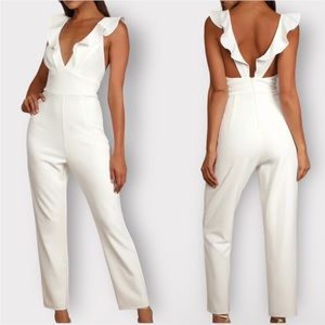 LULU’S NEW Leilani Ruffled White Jumpsuit Pants Sleeveless Women’s Size Medium